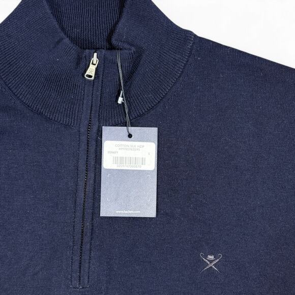 Hackett London Cotton Silk Quarter Zip Sweater Mens L Luxe Preppy Classic Navy - Picture 3 of 10